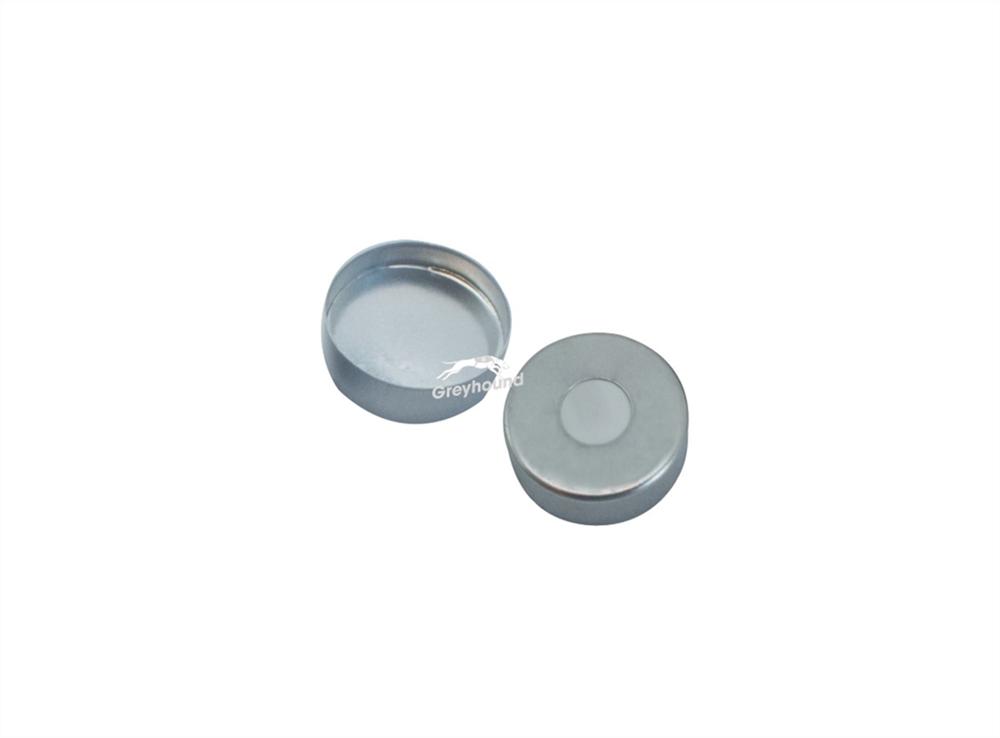Picture of 20mm Magnetic Crimp Cap for SPME, Silver, Open 8mm Hole, with Aluminium Foil/White Silicone Septa, 1.3mm, (Shore A 50)